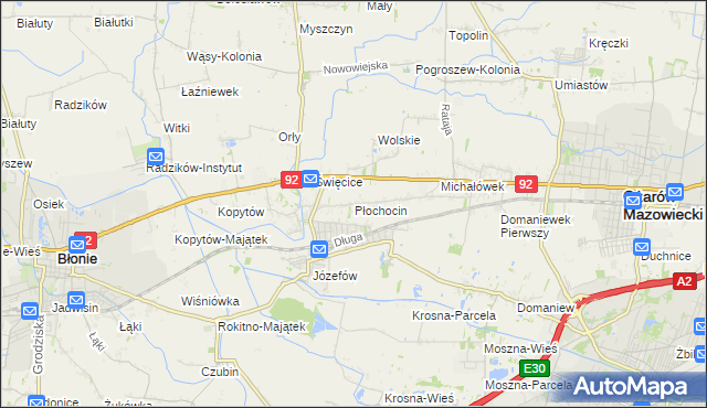 mapa Płochocin gmina Ożarów Mazowiecki, Płochocin gmina Ożarów Mazowiecki na mapie Targeo