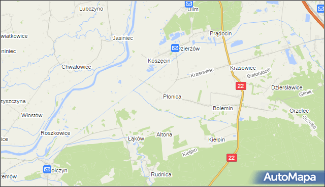 mapa Płonica gmina Deszczno, Płonica gmina Deszczno na mapie Targeo