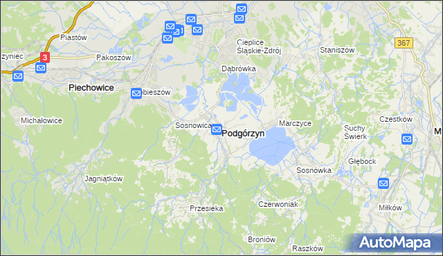 mapa Podgórzyn powiat jeleniogórski, Podgórzyn powiat jeleniogórski na mapie Targeo