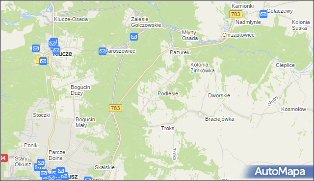 mapa Podlesie gmina Olkusz, Podlesie gmina Olkusz na mapie Targeo