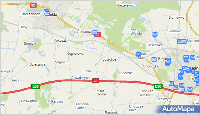 mapa Podstolice gmina Nekla, Podstolice gmina Nekla na mapie Targeo