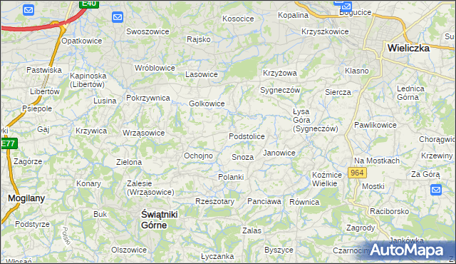 mapa Podstolice gmina Wieliczka, Podstolice gmina Wieliczka na mapie Targeo