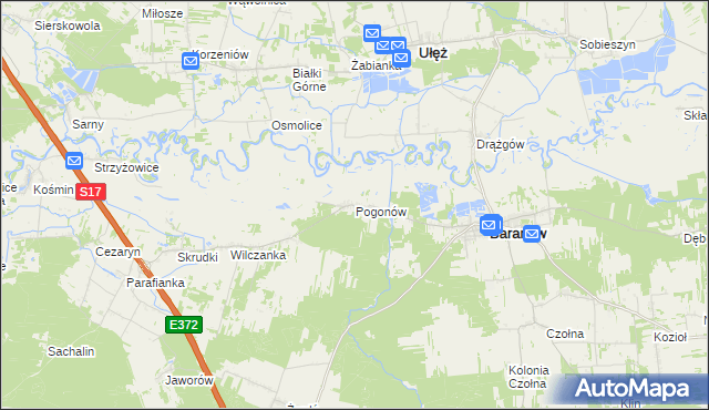 mapa Pogonów gmina Baranów, Pogonów gmina Baranów na mapie Targeo