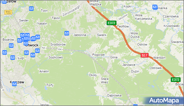 mapa Pogorzel gmina Celestynów, Pogorzel gmina Celestynów na mapie Targeo