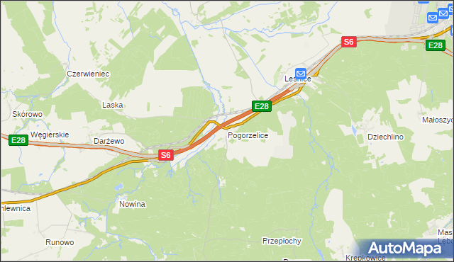 mapa Pogorzelice, Pogorzelice na mapie Targeo