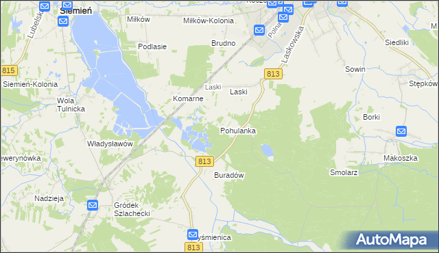 mapa Pohulanka gmina Parczew, Pohulanka gmina Parczew na mapie Targeo