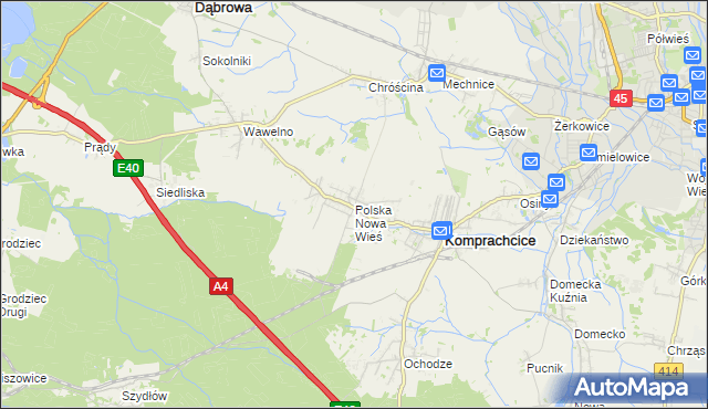 mapa Polska Nowa Wieś, Polska Nowa Wieś na mapie Targeo