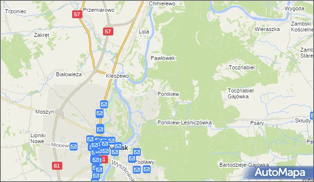mapa Ponikiew gmina Pułtusk, Ponikiew gmina Pułtusk na mapie Targeo