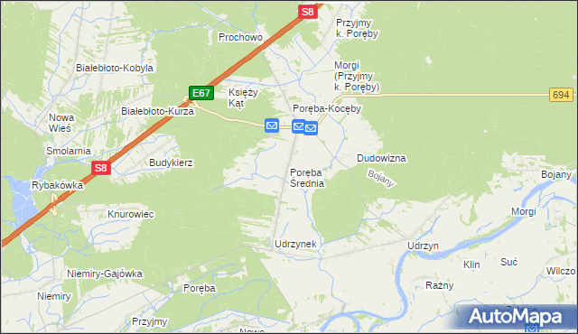 mapa Poręba Średnia, Poręba Średnia na mapie Targeo