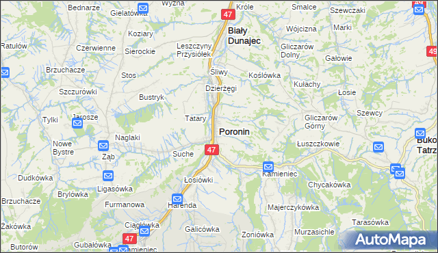 mapa Poronin, Poronin na mapie Targeo