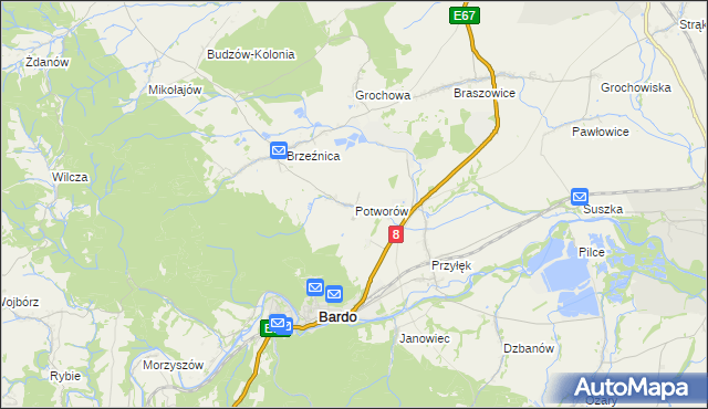 mapa Potworów gmina Bardo, Potworów gmina Bardo na mapie Targeo