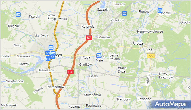 mapa Prace Małe, Prace Małe na mapie Targeo
