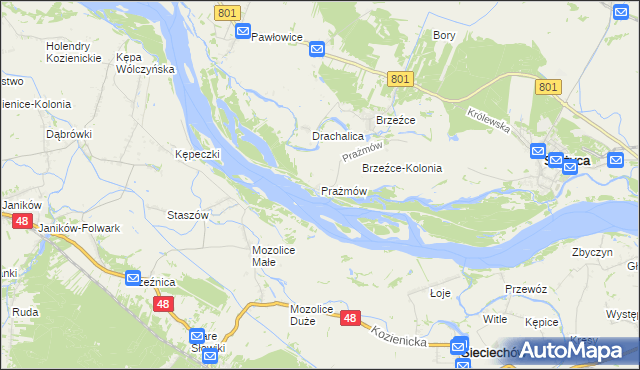 mapa Prażmów gmina Stężyca, Prażmów gmina Stężyca na mapie Targeo