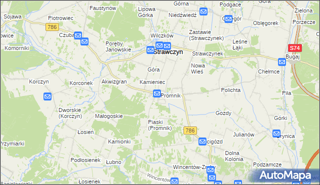 mapa Promnik gmina Strawczyn, Promnik gmina Strawczyn na mapie Targeo