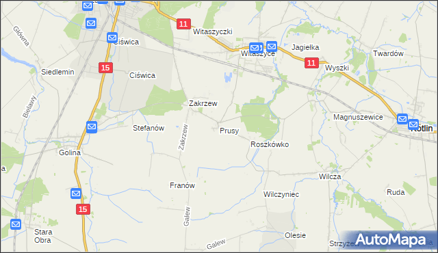 mapa Prusy gmina Jarocin, Prusy gmina Jarocin na mapie Targeo