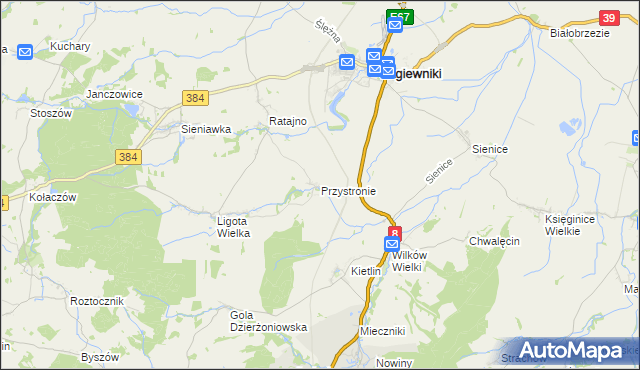 mapa Przystronie gmina Łagiewniki, Przystronie gmina Łagiewniki na mapie Targeo