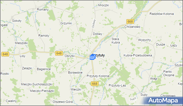 mapa Przytuły powiat łomżyński, Przytuły powiat łomżyński na mapie Targeo