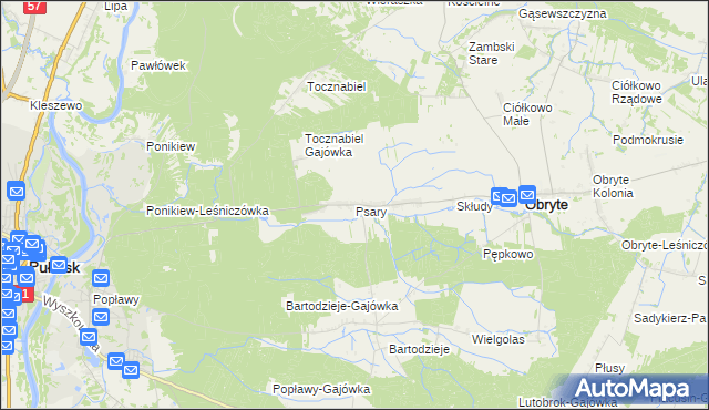 mapa Psary gmina Obryte, Psary gmina Obryte na mapie Targeo