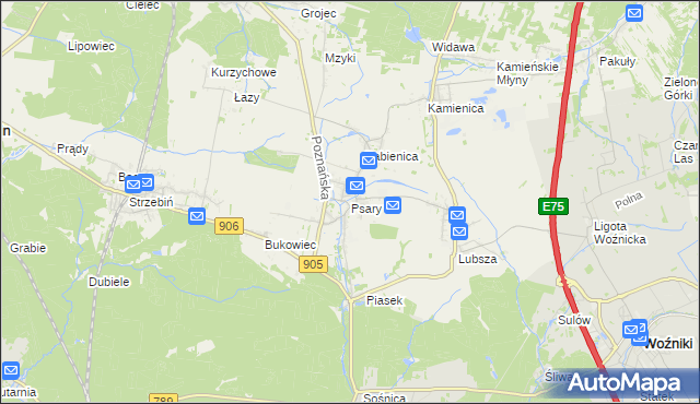 mapa Psary gmina Woźniki, Psary gmina Woźniki na mapie Targeo