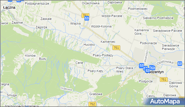 mapa Psary-Podłazy, Psary-Podłazy na mapie Targeo