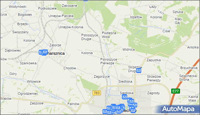 mapa Pstroszyce Pierwsze, Pstroszyce Pierwsze na mapie Targeo