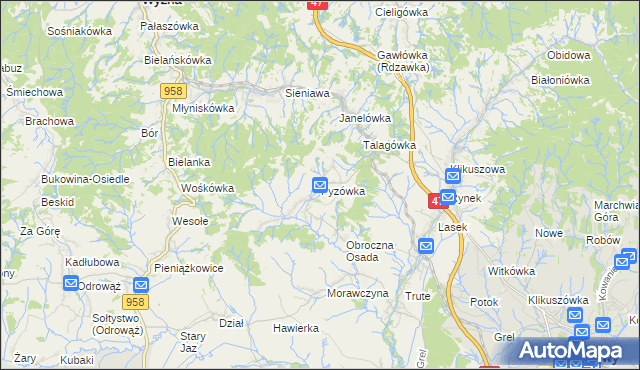 mapa Pyzówka, Pyzówka na mapie Targeo