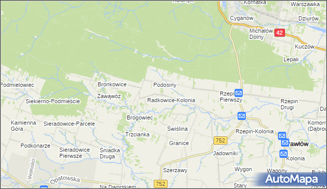 mapa Radkowice gmina Pawłów, Radkowice gmina Pawłów na mapie Targeo