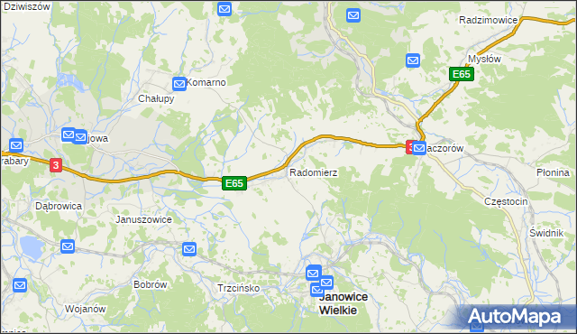 mapa Radomierz gmina Janowice Wielkie, Radomierz gmina Janowice Wielkie na mapie Targeo