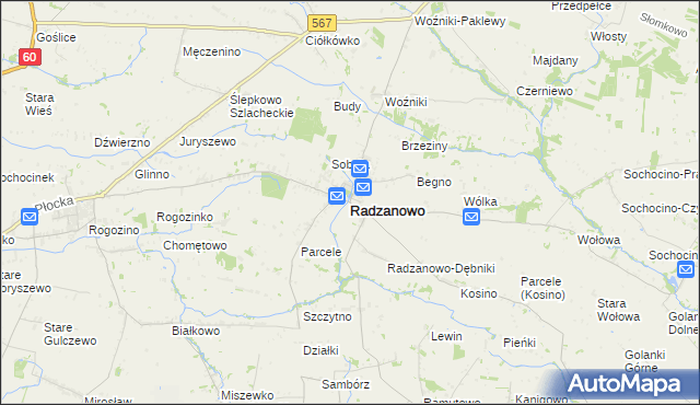 mapa Radzanowo, Radzanowo na mapie Targeo