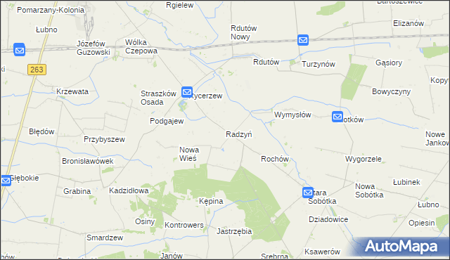 mapa Radzyń gmina Grabów, Radzyń gmina Grabów na mapie Targeo