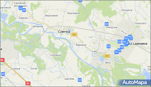 mapa Ratowice gmina Czernica, Ratowice gmina Czernica na mapie Targeo