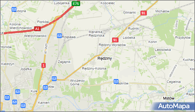 mapa Rędziny powiat częstochowski, Rędziny powiat częstochowski na mapie Targeo