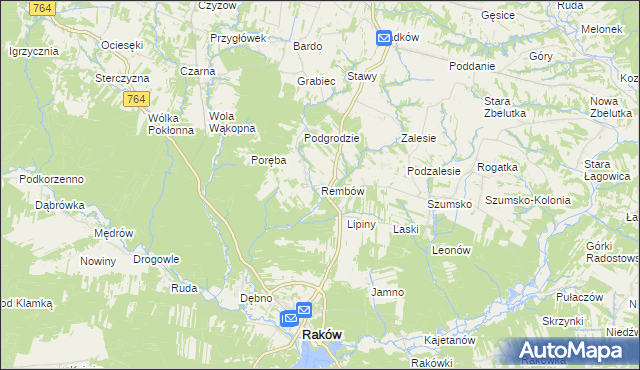 mapa Rembów gmina Raków, Rembów gmina Raków na mapie Targeo