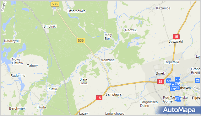 mapa Rodzone gmina Lubawa, Rodzone gmina Lubawa na mapie Targeo