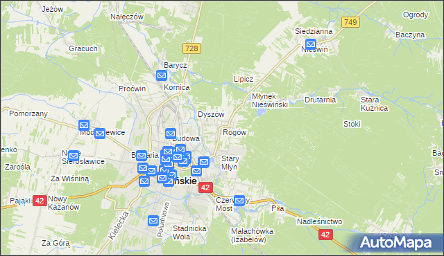 mapa Rogów gmina Końskie, Rogów gmina Końskie na mapie Targeo
