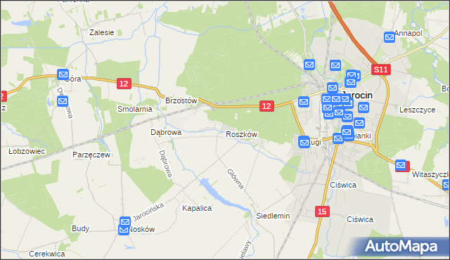 mapa Roszków gmina Jarocin, Roszków gmina Jarocin na mapie Targeo