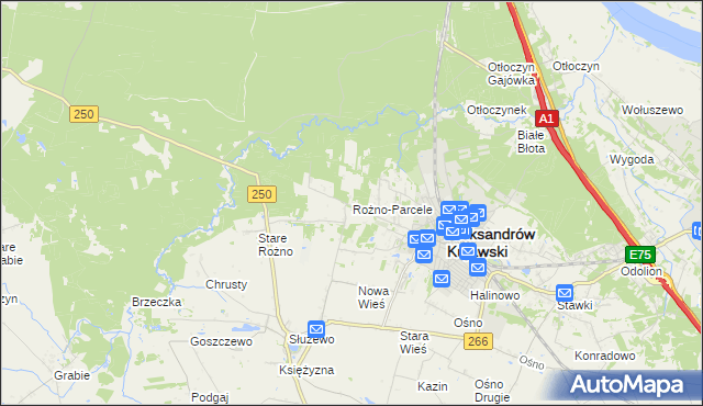 mapa Rożno-Parcele, Rożno-Parcele na mapie Targeo