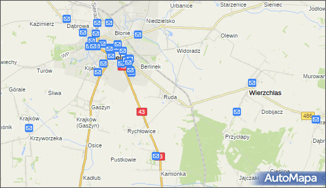 mapa Ruda gmina Wieluń, Ruda gmina Wieluń na mapie Targeo