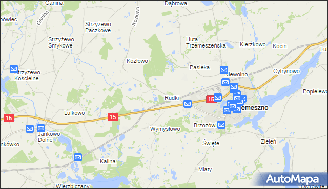 mapa Rudki gmina Trzemeszno, Rudki gmina Trzemeszno na mapie Targeo