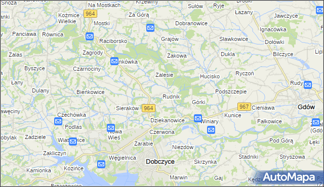 mapa Rudnik gmina Dobczyce, Rudnik gmina Dobczyce na mapie Targeo