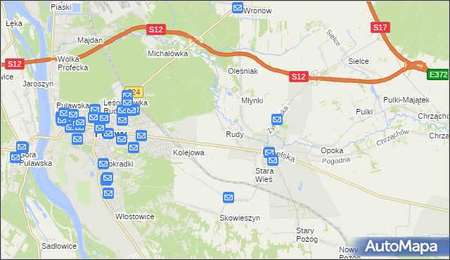 mapa Rudy gmina Końskowola, Rudy gmina Końskowola na mapie Targeo