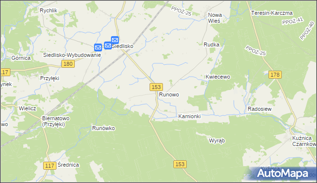 mapa Runowo gmina Trzcianka, Runowo gmina Trzcianka na mapie Targeo