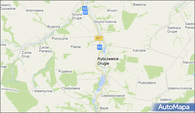 mapa Rybczewice Drugie, Rybczewice Drugie na mapie Targeo