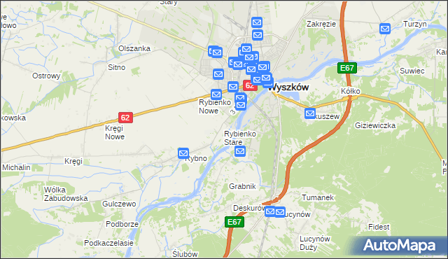 mapa Rybienko Stare, Rybienko Stare na mapie Targeo