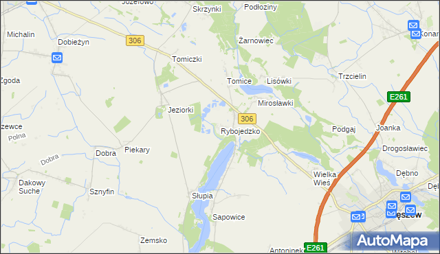 mapa Rybojedzko gmina Stęszew, Rybojedzko gmina Stęszew na mapie Targeo
