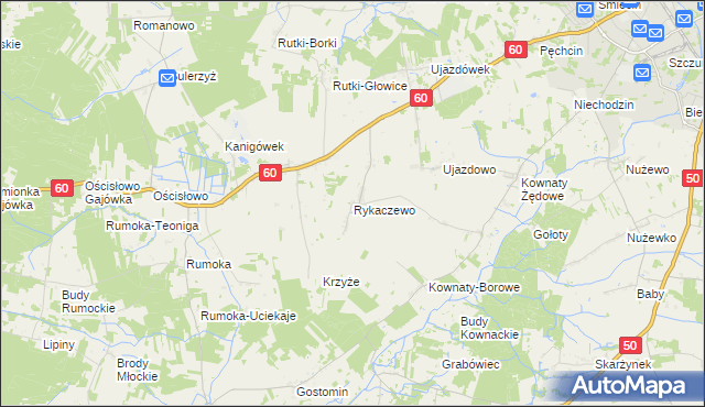 mapa Rykaczewo gmina Ciechanów, Rykaczewo gmina Ciechanów na mapie Targeo