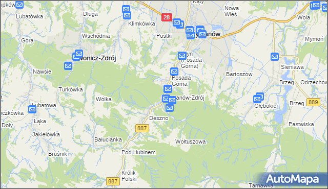 mapa Rymanów-Zdrój, Rymanów-Zdrój na mapie Targeo