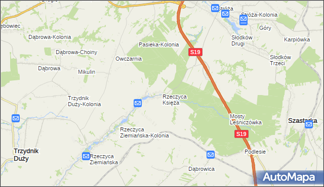 mapa Rzeczyca Księża, Rzeczyca Księża na mapie Targeo