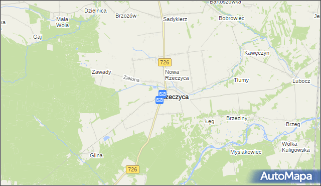 mapa Rzeczyca powiat tomaszowski, Rzeczyca powiat tomaszowski na mapie Targeo