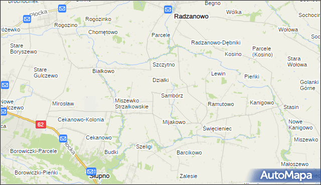 mapa Sambórz gmina Słupno, Sambórz gmina Słupno na mapie Targeo
